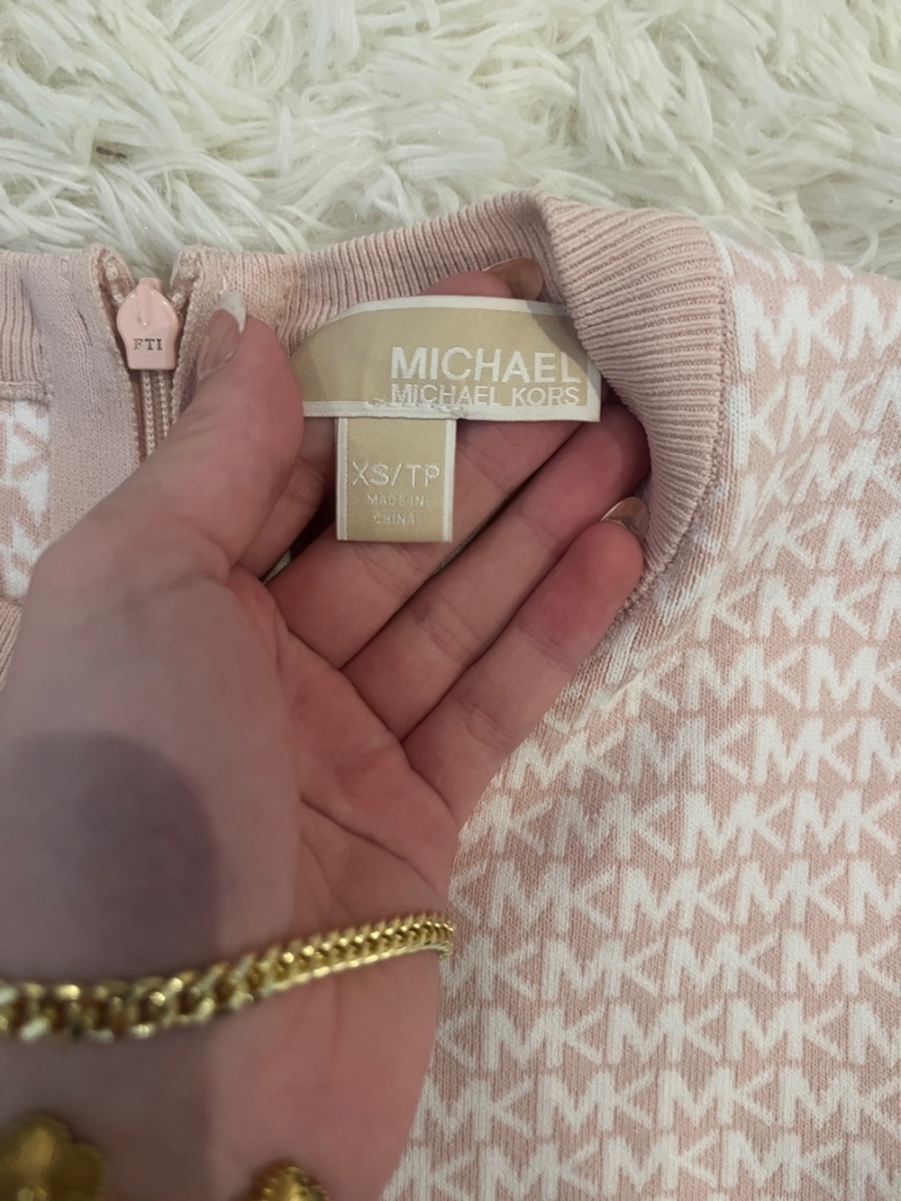 Michael Kors Blush Pink Logo Jacquard Midi Dress - Picture 3 of 3